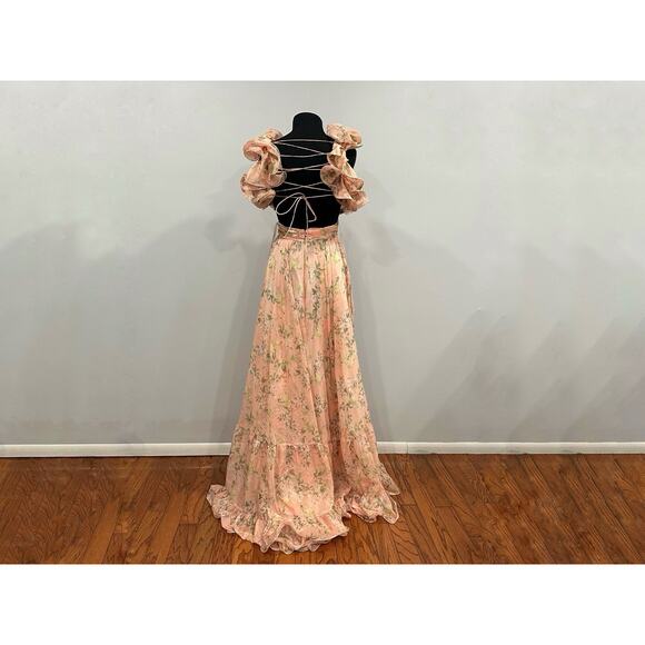Mac Duggal 67803 Pink Ruffle Tiered Floral Cut-Out Chiffon Gown Dress Sz 4 NWOT - Picture 4 of 6